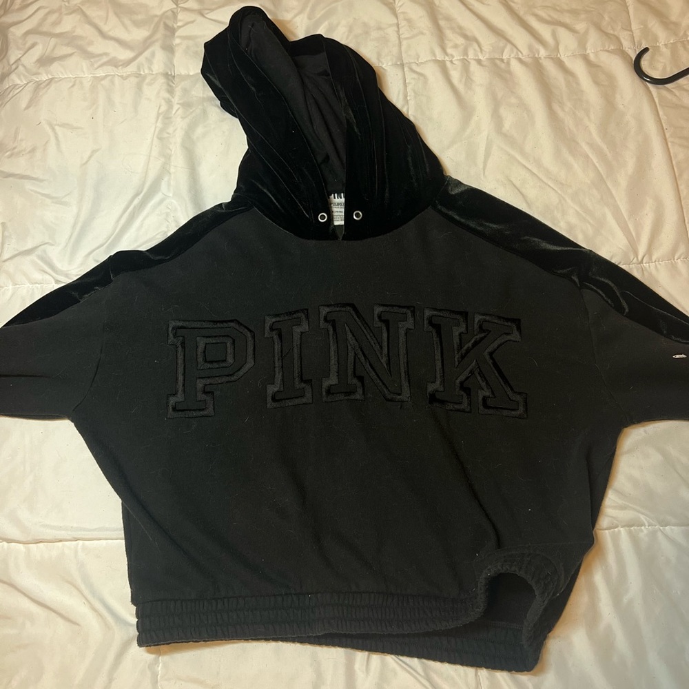 PINK velvet crop hoodie